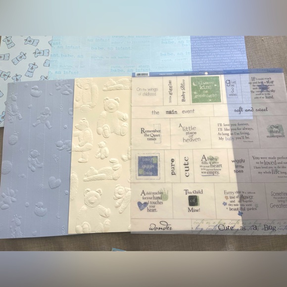 Scrapbook sheets and Stickers for baby boy. Blue and green. 12”x12” - Picture 3 of 5